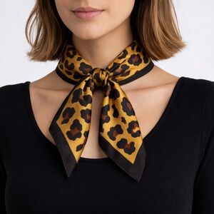 NEW Leopard Print Satin-Feel Scarf . 25x26 Square Neck Scarf .